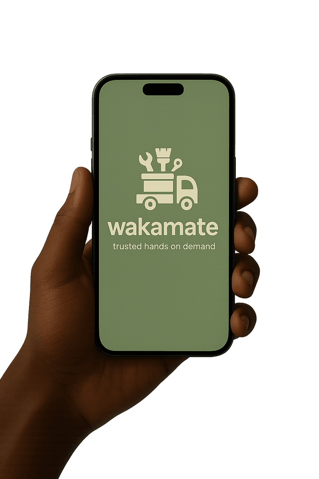 Hand holding smartphone with WakaMate app